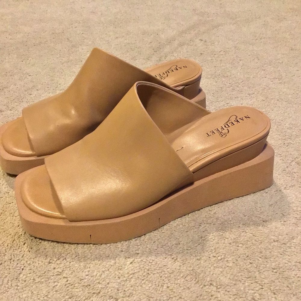 NAKED FEET infinity wedge sandals in camel